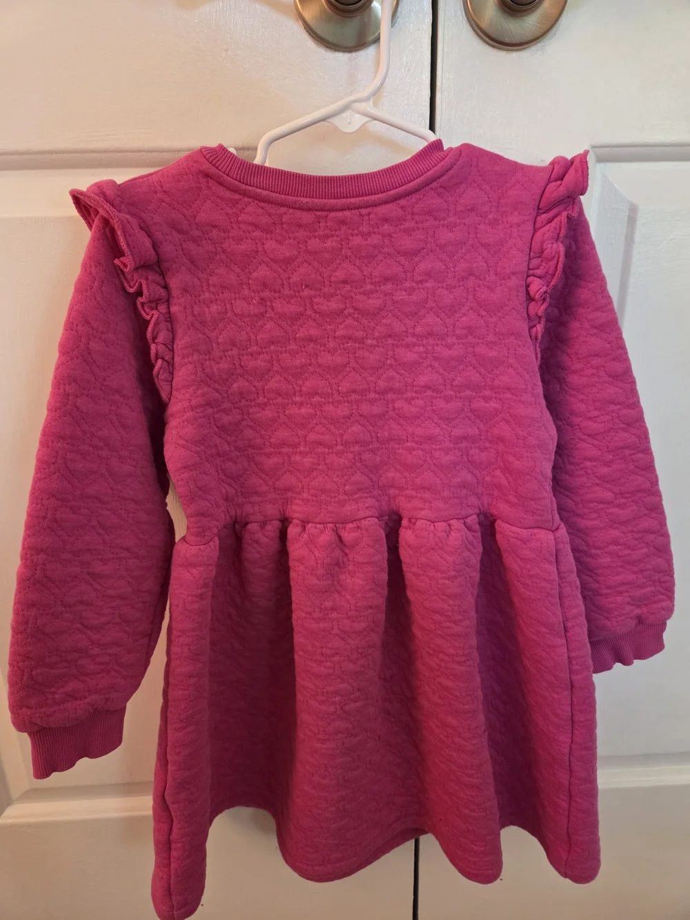 Mini Boden Hot Pink Quilted Ruffle-Shoulder Dress